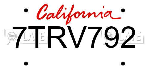 7TRV792 California License Plate