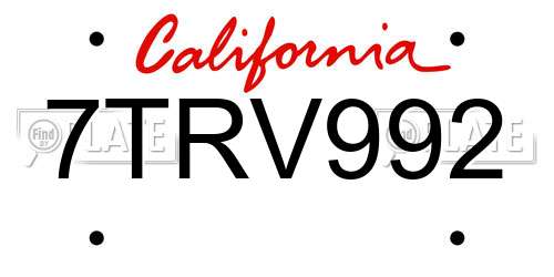 7TRV992 California License Plate