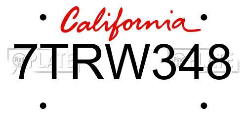 7TRW348 California License Plate