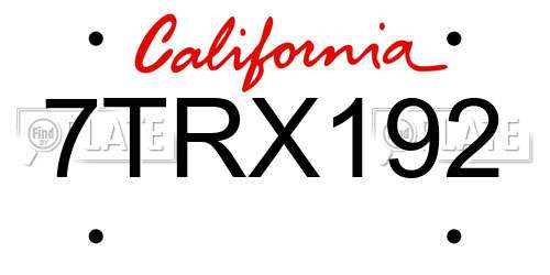 7TRX192 California License Plate