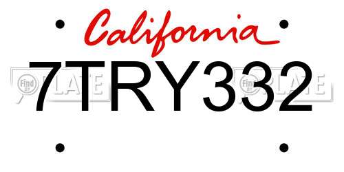 7TRY332 California License Plate