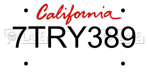 7TRY389 California License Plate