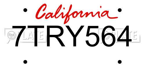 7TRY564 California License Plate