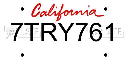 7TRY761 California License Plate