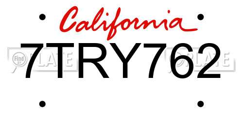 7TRY762 California License Plate