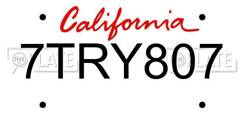 7TRY807 California License Plate