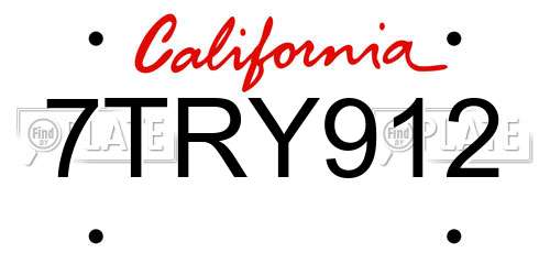 7TRY912 California License Plate