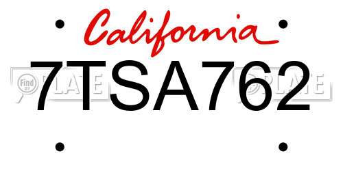 7TSA762 California License Plate
