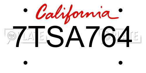 7TSA764 California License Plate