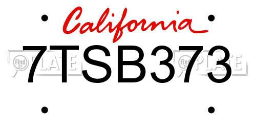 7TSB373 California License Plate