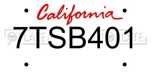 7TSB401 California License Plate