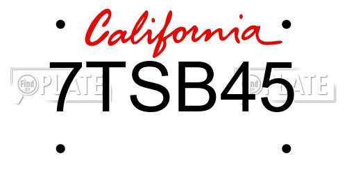 7TSB45 California License Plate