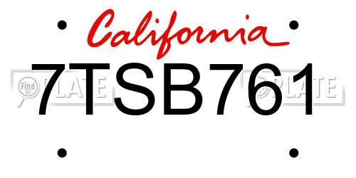 7TSB761 California License Plate