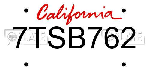 7TSB762 California License Plate