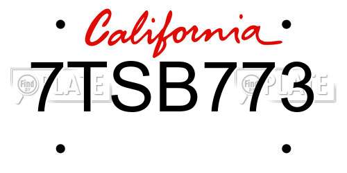 7TSB773 California License Plate