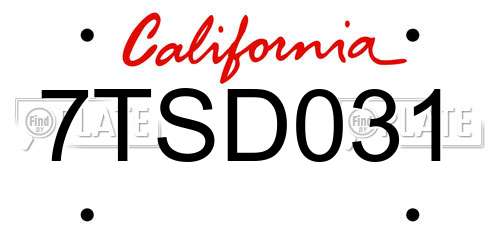 7TSD031 California License Plate