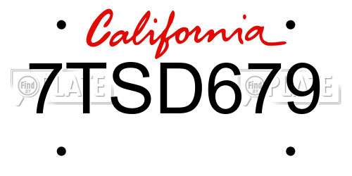 7TSD679 California License Plate