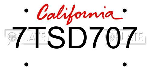 7TSD707 California License Plate