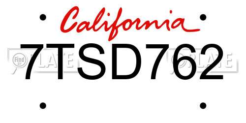 7TSD762 California License Plate