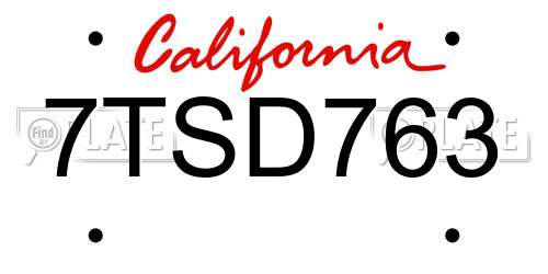 7TSD763 California License Plate