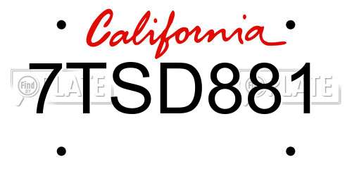 7TSD881 California License Plate