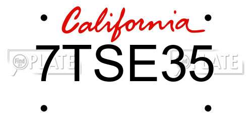 7TSE35 California License Plate