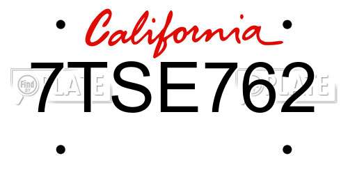 7TSE762 California License Plate