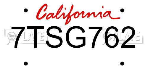 7TSG762 California License Plate