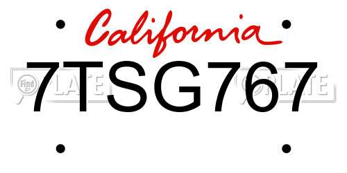 7TSG767 California License Plate