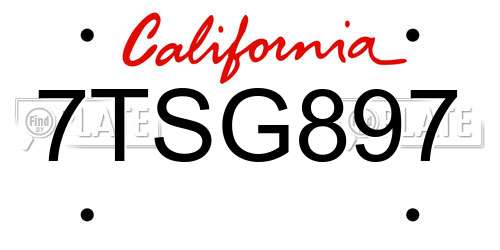 7TSG897 California License Plate
