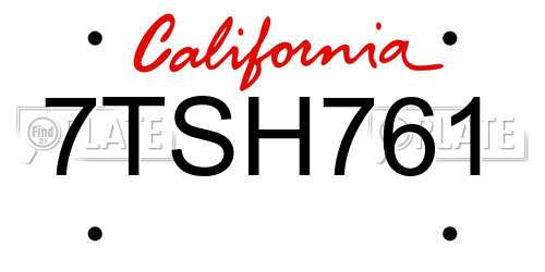 7TSH761 California License Plate