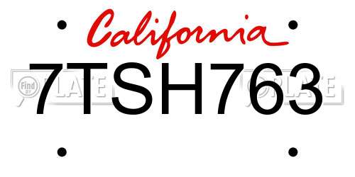 7TSH763 California License Plate