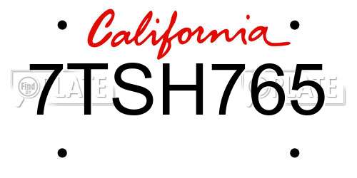 7TSH765 California License Plate