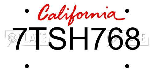 7TSH768 California License Plate