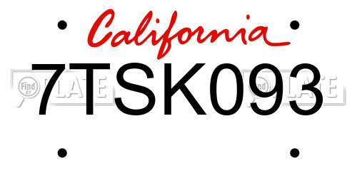 7TSK093 California License Plate