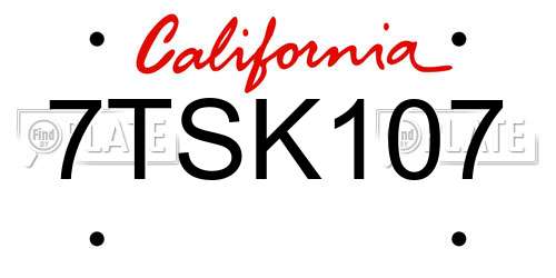 7TSK107 California License Plate