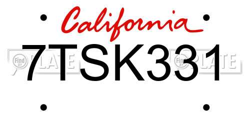 7TSK331 California License Plate