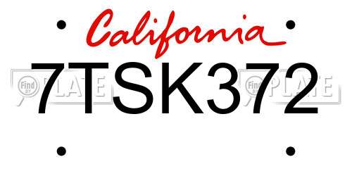 7TSK372 California License Plate
