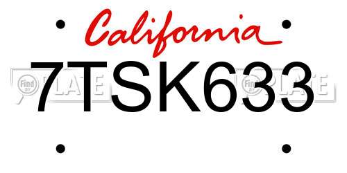 7TSK633 California License Plate
