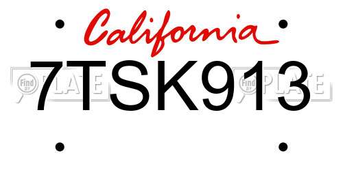 7TSK913 California License Plate