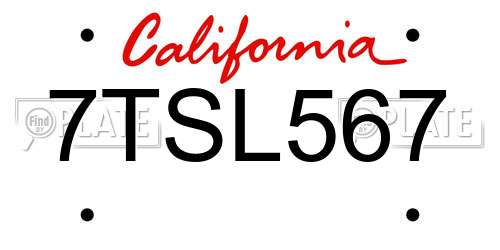 7TSL567 California License Plate