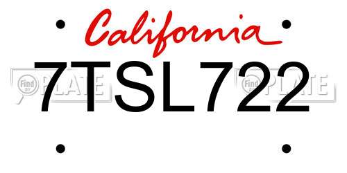 7TSL722 California License Plate