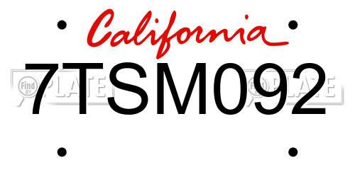 7TSM092 California License Plate