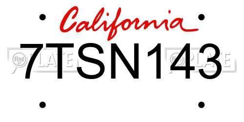 7TSN143 California License Plate