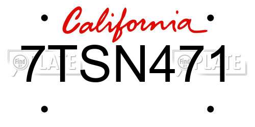 7TSN471 California License Plate
