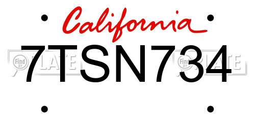 7TSN734 California License Plate