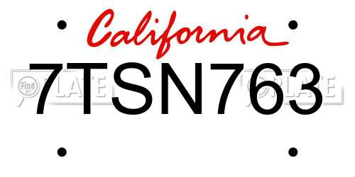 7TSN763 California License Plate
