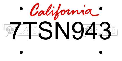 7TSN943 California License Plate