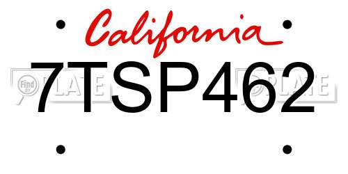 7TSP462 California License Plate