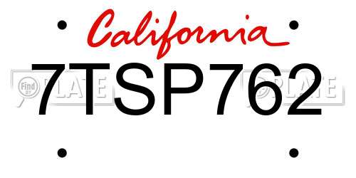 7TSP762 California License Plate